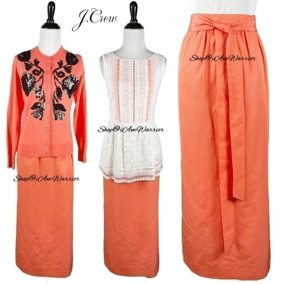 J.Crew NWT tie waist guava coral cotton/silk faille midi skirt @shop@iamwarrior - Picture 4 of 11